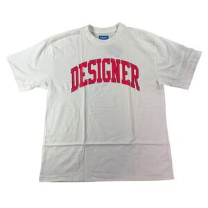 Market Studios Designer T-Shirt Mens Large White Red Graphic Short Sleeve New
